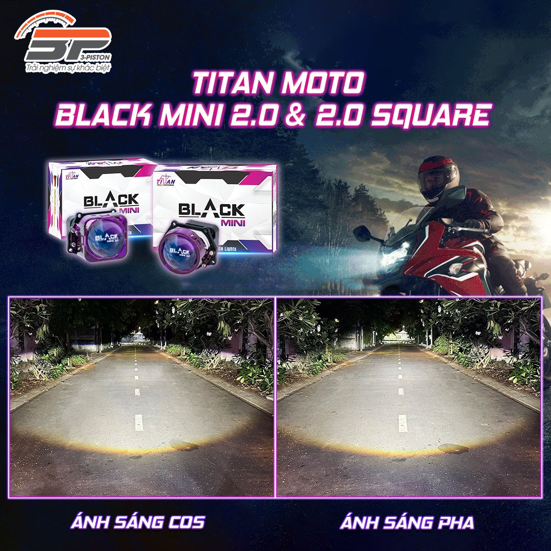 Đèn bi Led Titan Moto Black Mini  2.0 Tròn Vuông