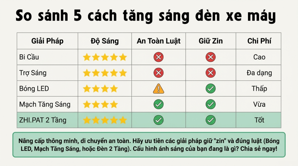 5 giải pháp tăng sáng cho đèn xe máy an toàn, tiết kiệm nhất 2026 21 5 cách tăng sáng đèn xe máy an toàn, tiết kiệm nhất 2026